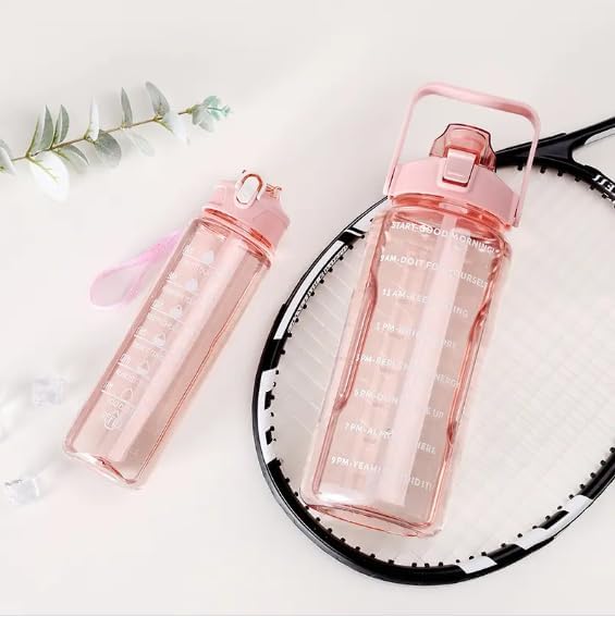3-Piece Transparent Water Bottle Set with Time Marker – 2L, 900ml & 300ml Leakproof Sipper Bottles