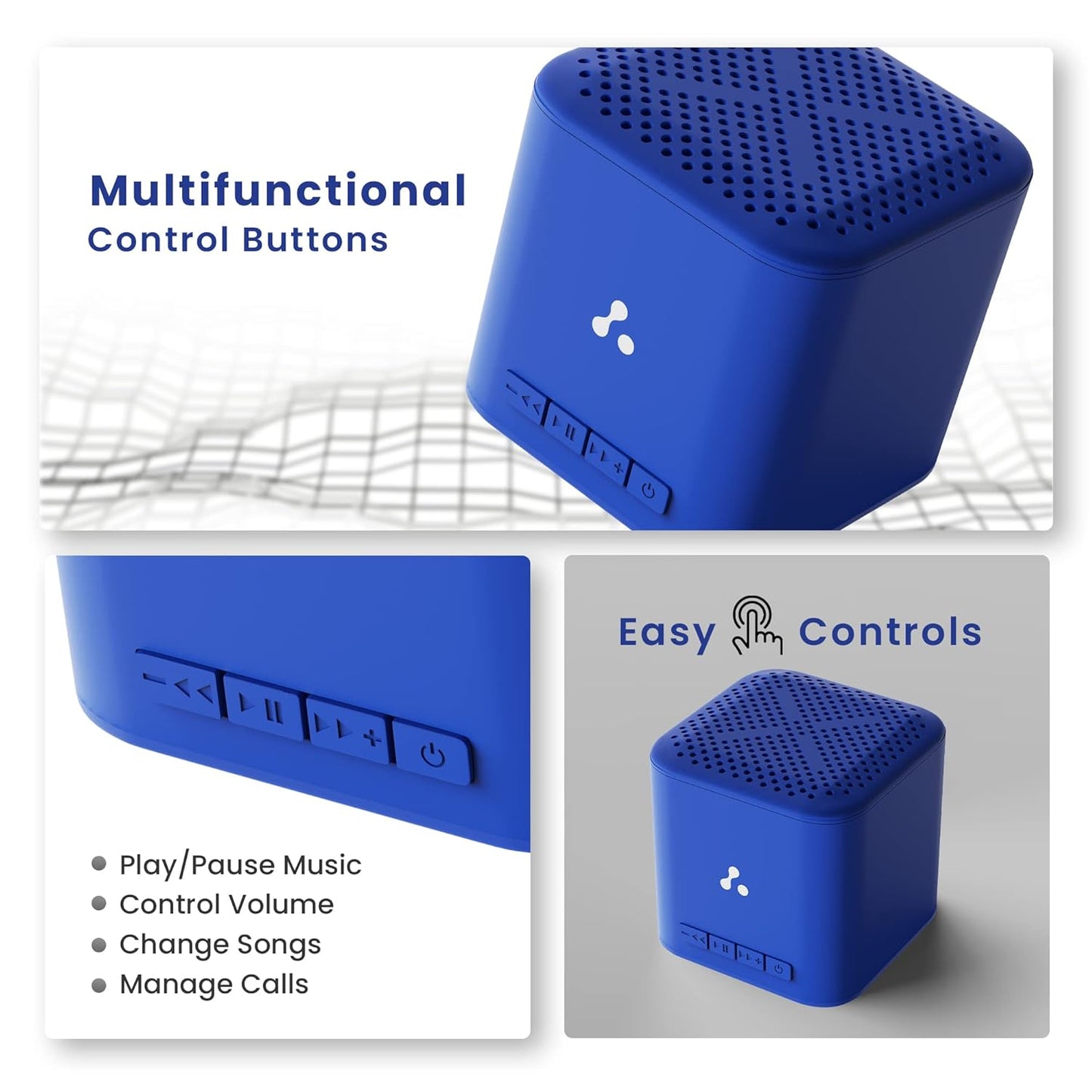 Ambrane 5W Wireless Bluetooth Mini Speaker – 12H Playtime, 40mm Driver, Bluetooth 5.1, Portable Design (Cube+, Blue)