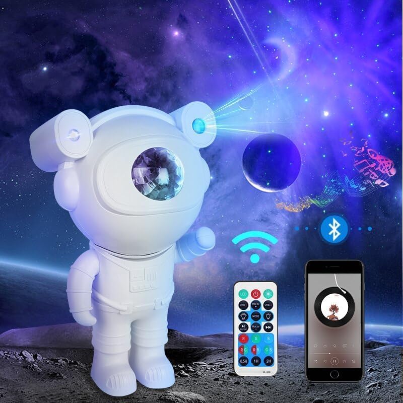 Astronaut Galaxy Star Projector with Bluetooth Speaker & Remote – 360° Rotating Space Night Lamp for Kids