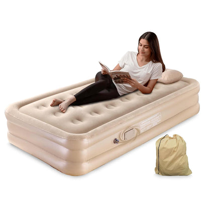 PVC Portable Air Mattress with Built-In Pump – Double Layer Inflatable Bed for Home, Camping & Guests (198×100×40 cm)