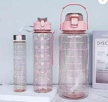 3-Piece Transparent Water Bottle Set with Time Marker – 2L, 900ml & 300ml Leakproof Sipper Bottles