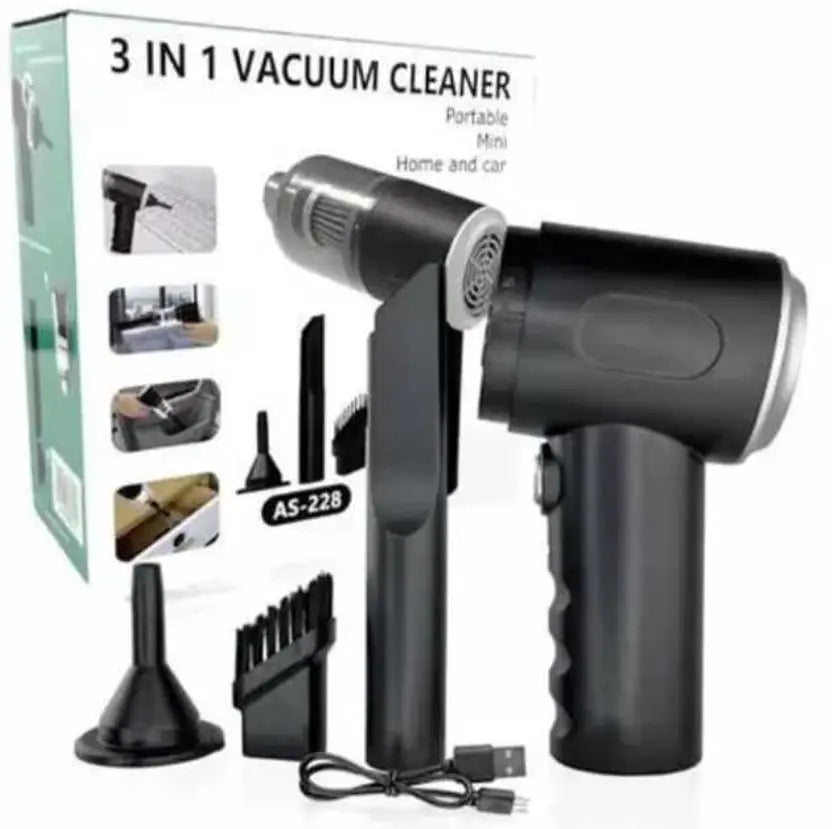 3-in-1 Portable Car Vacuum Cleaner – USB Rechargeable, Wireless & Powerful for Travel & Home Use