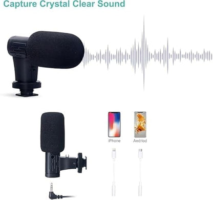 Video Making Kit with Microphone, Mini Tripod, LED Light & Phone Holder – Vlogging Tripod Kit (Black)