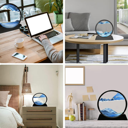 3D Moving Sand Art Picture – Glass Liquid Landscape Painting Decorative Showpiece for Home & Office