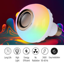 12W Bluetooth Music LED Bulb with Speaker – RGB Color Changing B22 Bulb with Remote (16 Colors)
