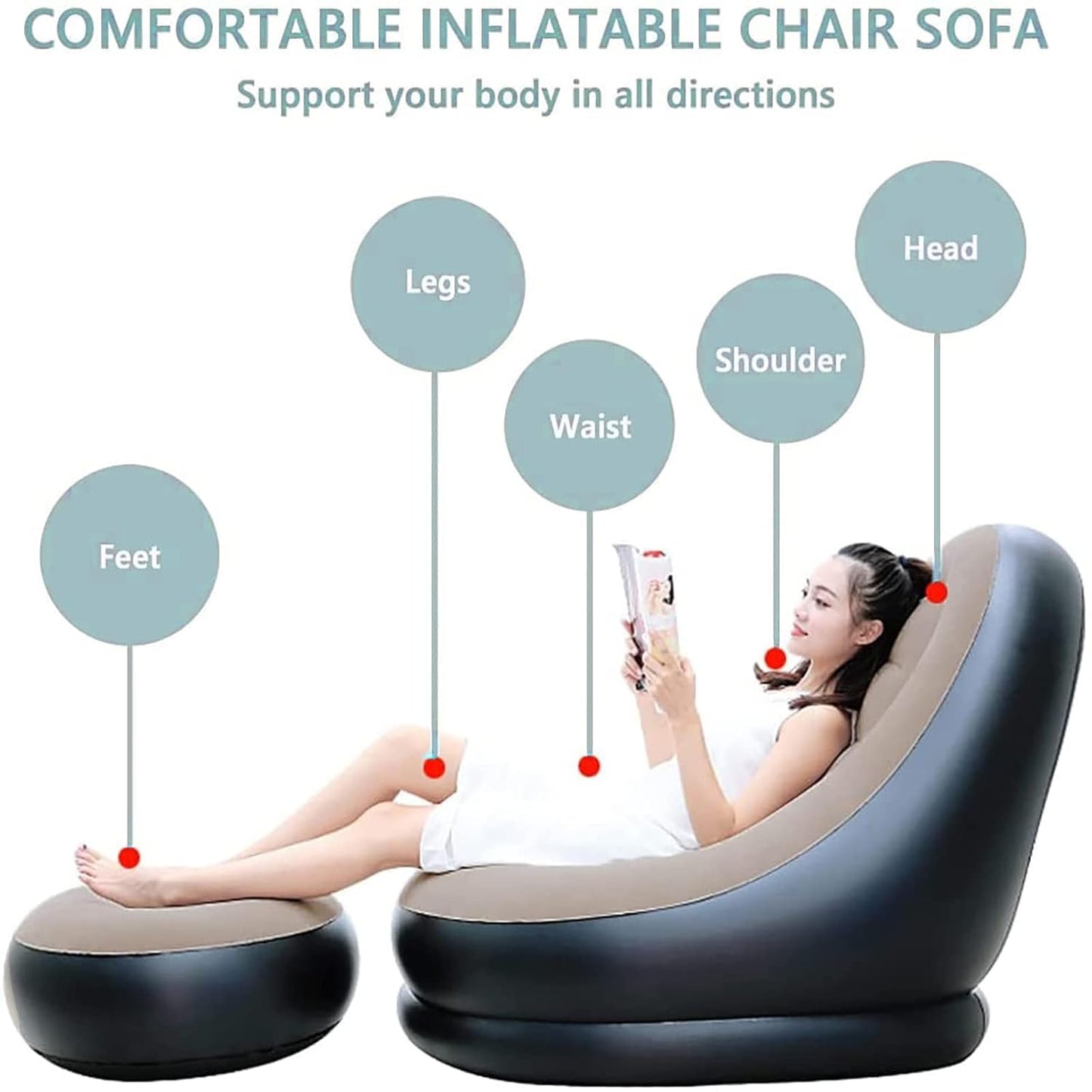 Inflatable Sofa with Air Pump & Footstool – Portable Air Couch Chair for Indoor & Outdoor Use