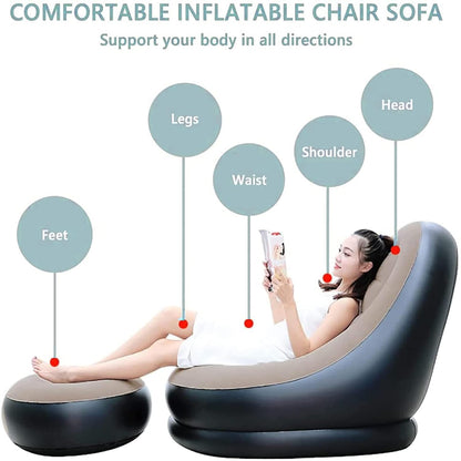 Inflatable Sofa with Air Pump & Footstool – Portable Air Couch Chair for Indoor & Outdoor Use