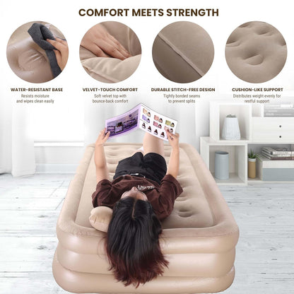 PVC Portable Air Mattress with Built-In Pump – Double Layer Inflatable Bed for Home, Camping & Guests (198×100×40 cm)