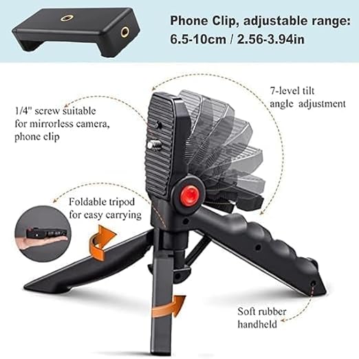 Video Making Kit with Microphone, Mini Tripod, LED Light & Phone Holder – Vlogging Tripod Kit (Black)