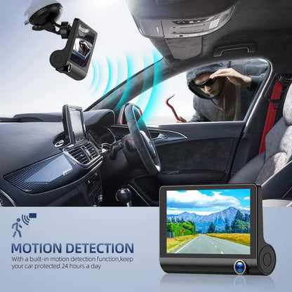 3-Way Dash Cam with Full HD Recording – Front, Cabin & Rear Camera with G-Sensor and Motion Detection