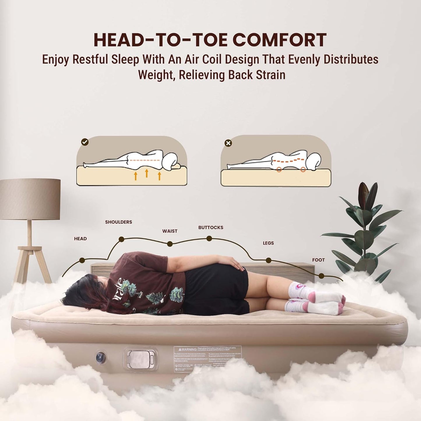 PVC Portable Air Mattress with Built-In Pump – Double Layer Inflatable Bed for Home, Camping & Guests (198×100×40 cm)