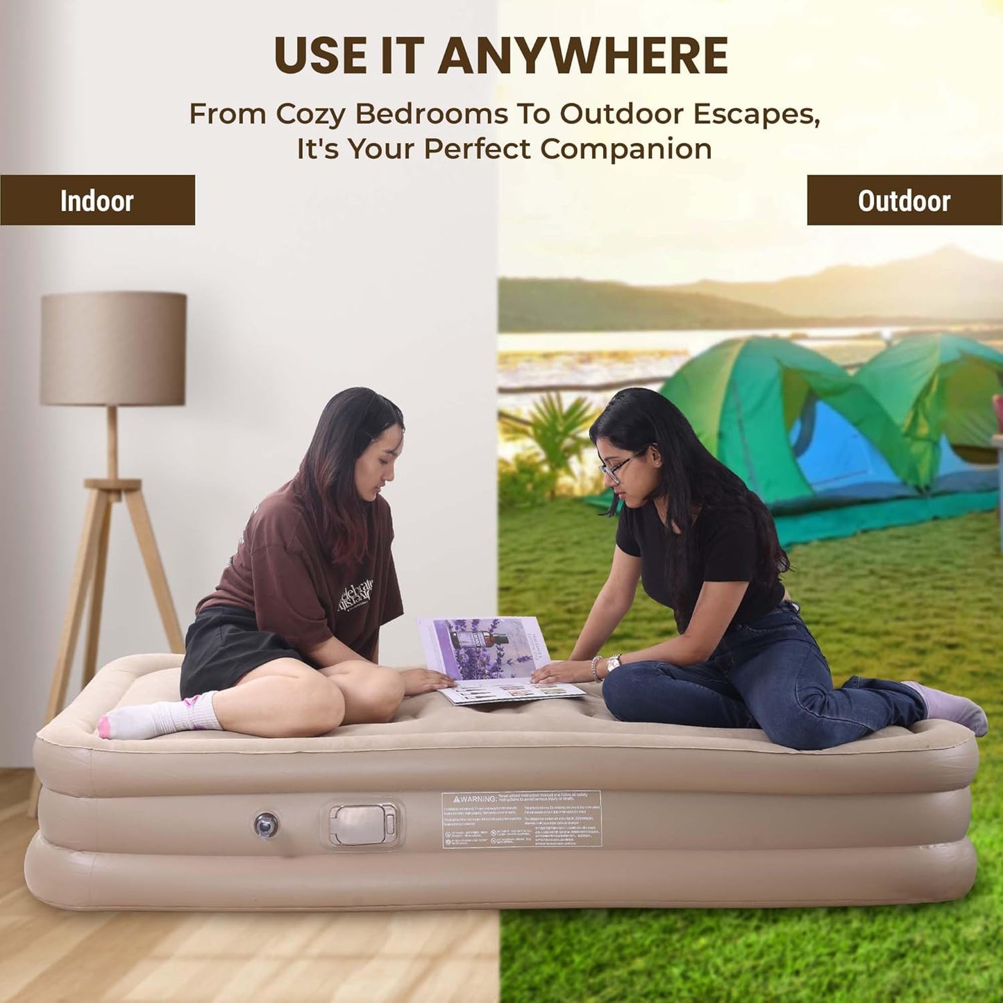 PVC Portable Air Mattress with Built-In Pump – Double Layer Inflatable Bed for Home, Camping & Guests (198×100×40 cm)