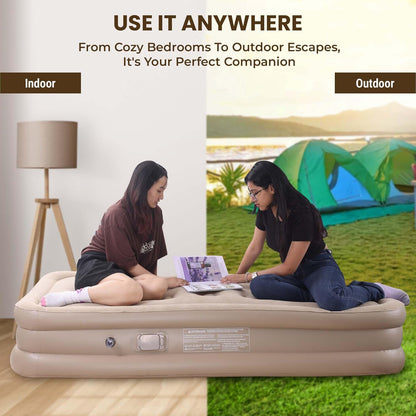 PVC Portable Air Mattress with Built-In Pump – Double Layer Inflatable Bed for Home, Camping & Guests (198×100×40 cm)