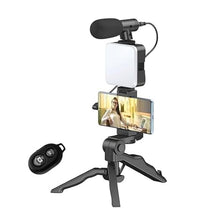 Video Making Kit with Microphone, Mini Tripod, LED Light & Phone Holder – Vlogging Tripod Kit (Black)
