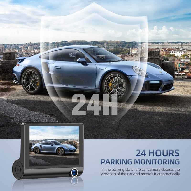 3-Way Dash Cam with Full HD Recording – Front, Cabin & Rear Camera with G-Sensor and Motion Detection