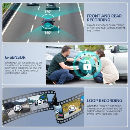 3-Way Dash Cam with Full HD Recording – Front, Cabin & Rear Camera with G-Sensor and Motion Detection