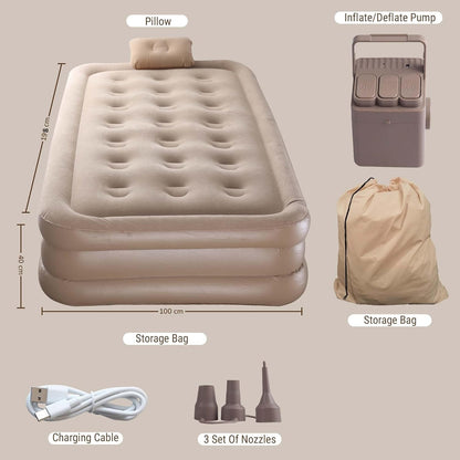 PVC Portable Air Mattress with Built-In Pump – Double Layer Inflatable Bed for Home, Camping & Guests (198×100×40 cm)
