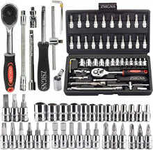 46-Piece Socket Set – 1/4" Drive Ratchet Wrench Kit with CR-V Sockets, S2 Bits & Extension Bars