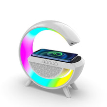 G-Shaped 3-in-1 Bluetooth Speaker – FM Radio, RGB Table Lamp & 15W Wireless Charger for Home