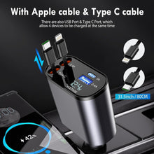 120W Fast Car Charger (2025 New Version) – Retractable Type-C Cable & 4-Port Universal Mobile Charger for All Devices