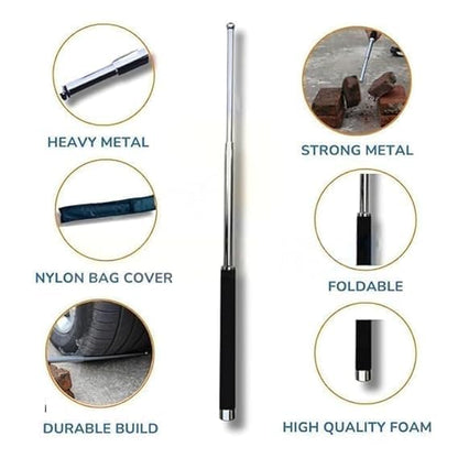 Stainless Steel Foldable Self-Defense Pointer & Hiking Stick – Extendable Safety Wand with Non-Slip Grip & Carry Pouch