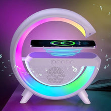 G-Shaped 3-in-1 Bluetooth Speaker – FM Radio, RGB Table Lamp & 15W Wireless Charger for Home
