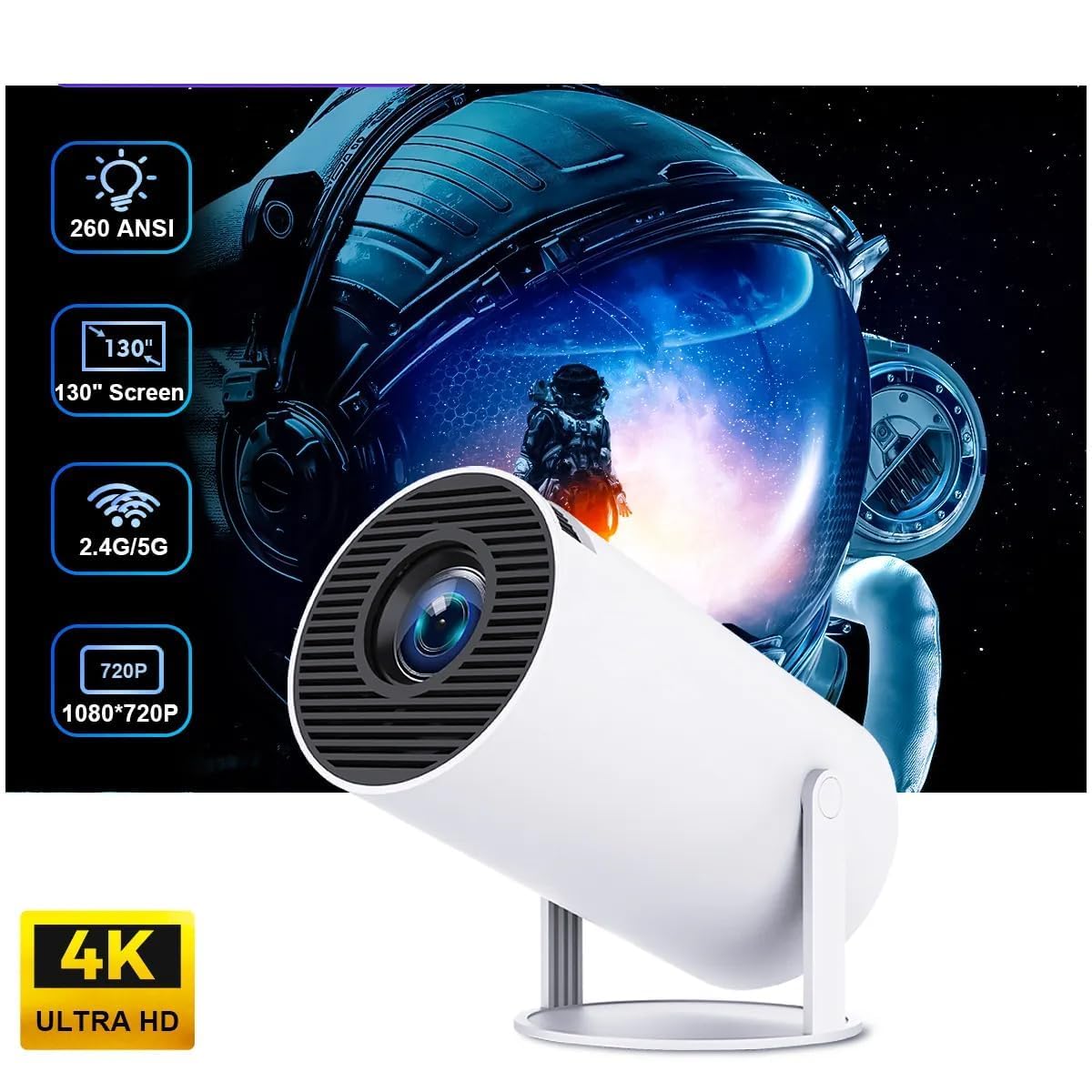 Portable Mini Projector – Full HD with 4K Support, WiFi & Bluetooth 5.0