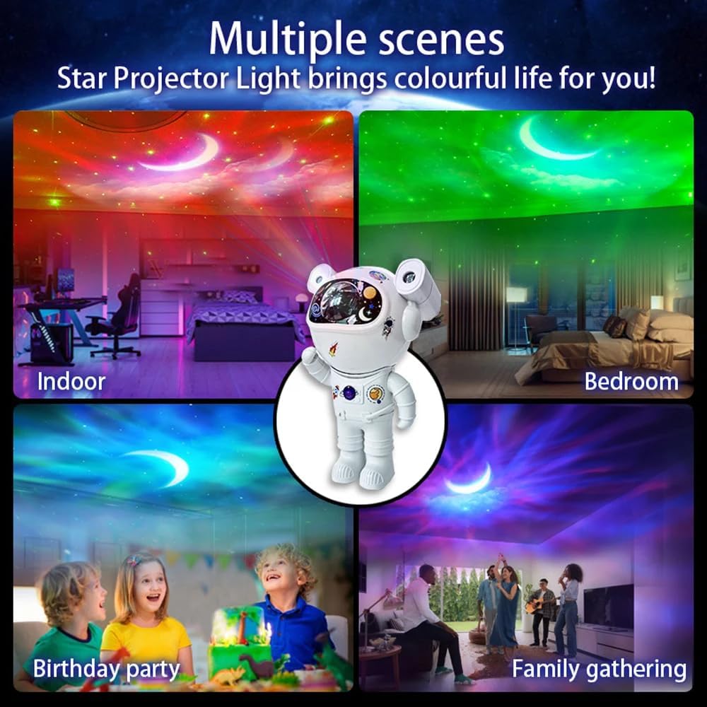 Astronaut Galaxy Star Projector with Bluetooth Speaker & Remote – 360° Rotating Space Night Lamp for Kids
