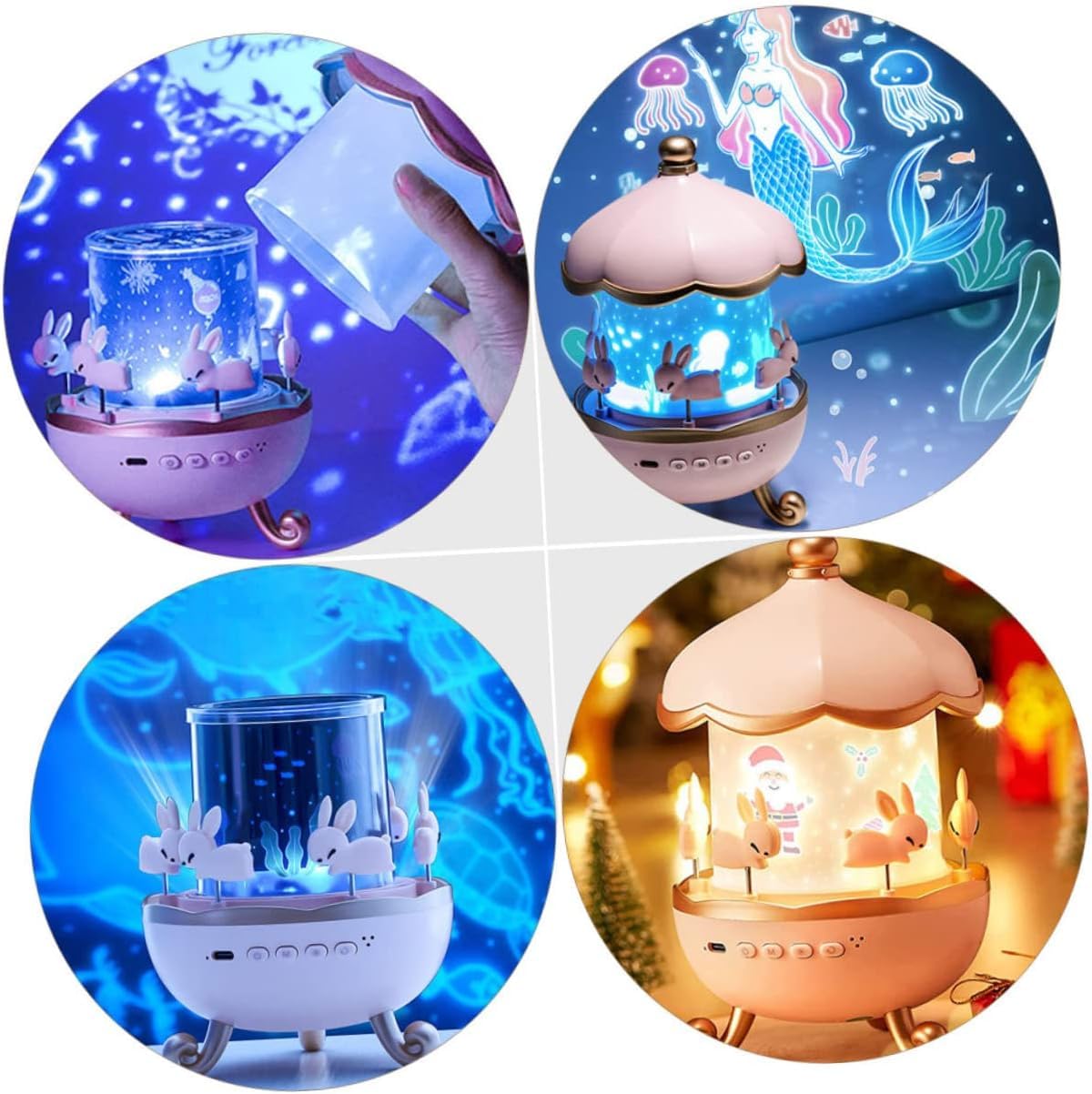 Galaxy Bunny Carousel Star Projector Lamp – Rotatable & Rechargeable Nursery Light