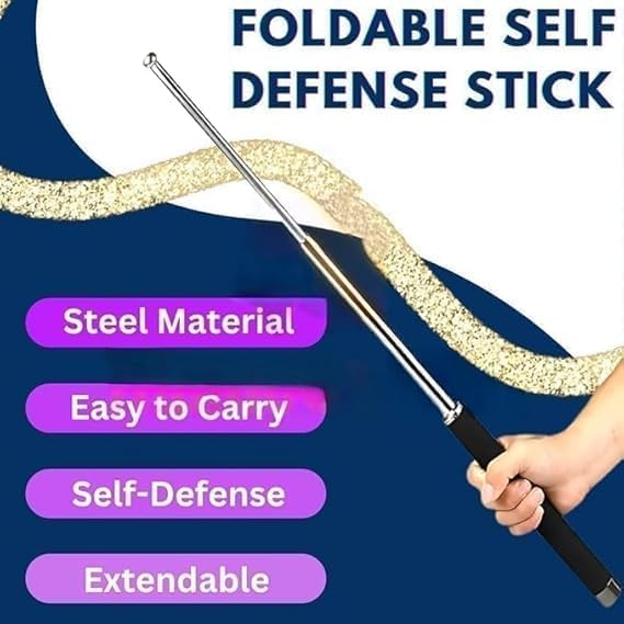 Stainless Steel Foldable Self-Defense Pointer & Hiking Stick – Extendable Safety Wand with Non-Slip Grip & Carry Pouch