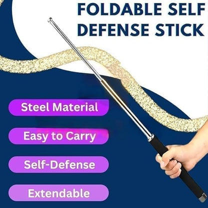 Stainless Steel Foldable Self-Defense Pointer & Hiking Stick – Extendable Safety Wand with Non-Slip Grip & Carry Pouch