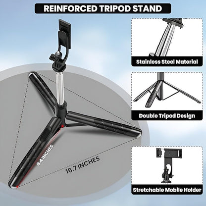 R1-L 3-in-1 Selfie Stick Tripod – 67” Extendable with Bluetooth Remote & Stable Base for Vlogging