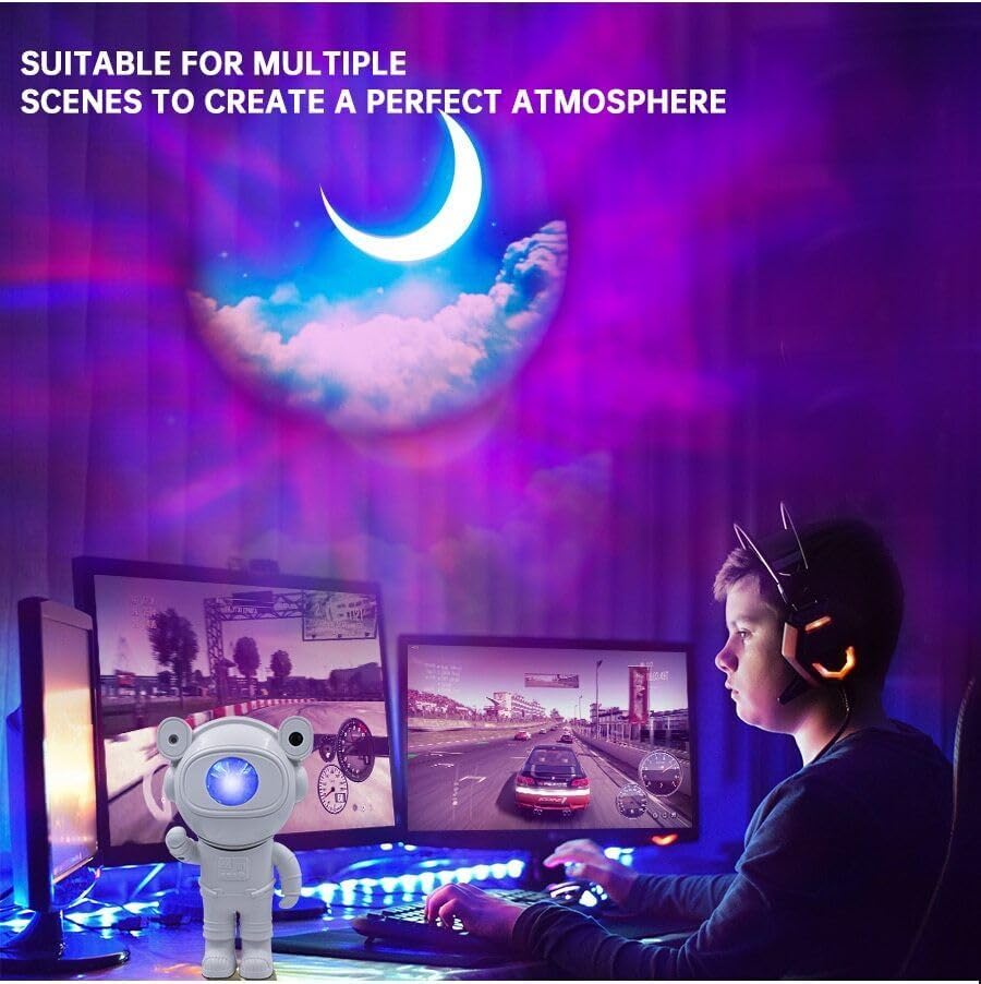 Astronaut Galaxy Star Projector with Bluetooth Speaker & Remote – 360° Rotating Space Night Lamp for Kids