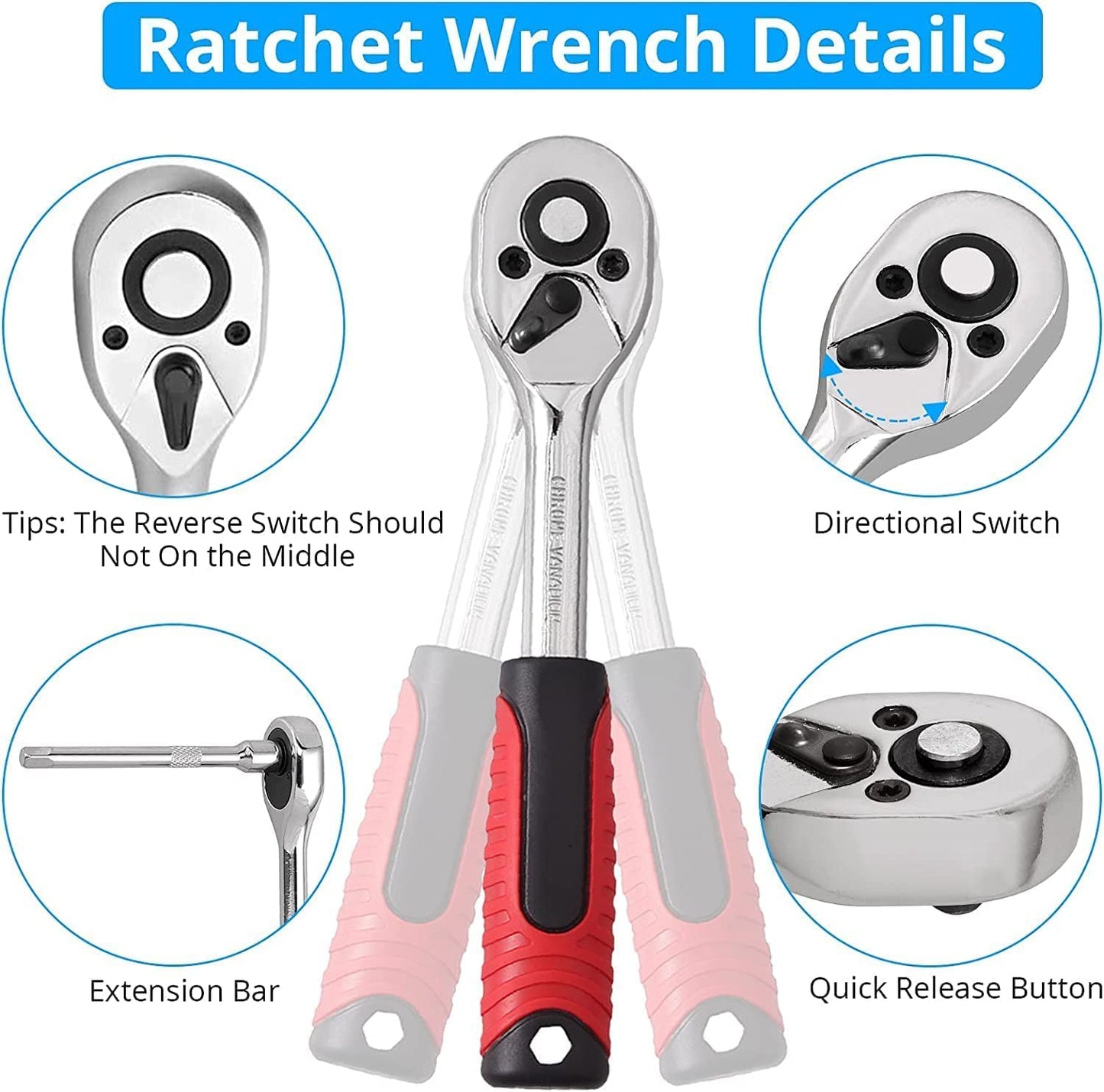 46-Piece Socket Set – 1/4" Drive Ratchet Wrench Kit with CR-V Sockets, S2 Bits & Extension Bars