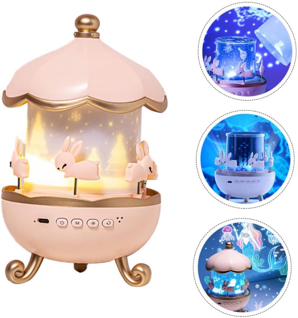 Galaxy Bunny Carousel Star Projector Lamp – Rotatable & Rechargeable Nursery Light